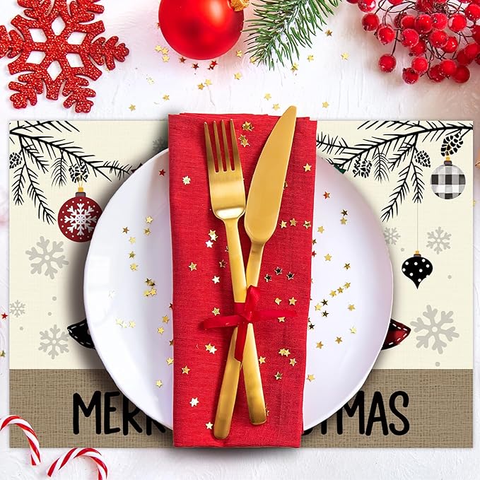 50 Pack Red and Black Buffalo Plaid Christmas Paper Placemats,16x 11 Inch Christmas Trees Disposable Placemats Seasonal Winter Xmas Holiday Table Mats for Kitchen Dining christas Party Supplies