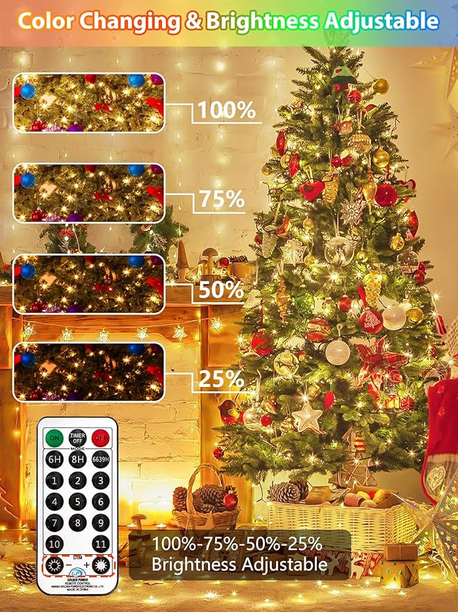 1000 LED 330 FT Color Changing Christmas Lights with 11 Lighting Modes, Fairy String Lights with Remote, Timer & Memory Function Waterproof for Xmas Tree Holiday Party Decor(Warm White & Multicolor)