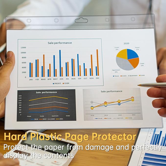 12PCS Hard Sheet Protectors 8.5 x 11 Waterproof Resealable Zip Page Protectors Clear Hard Plastic Sleeves for Photos Birth Certificate, Heavy Duty Document Holder Wall Sign Holder, Horizontal