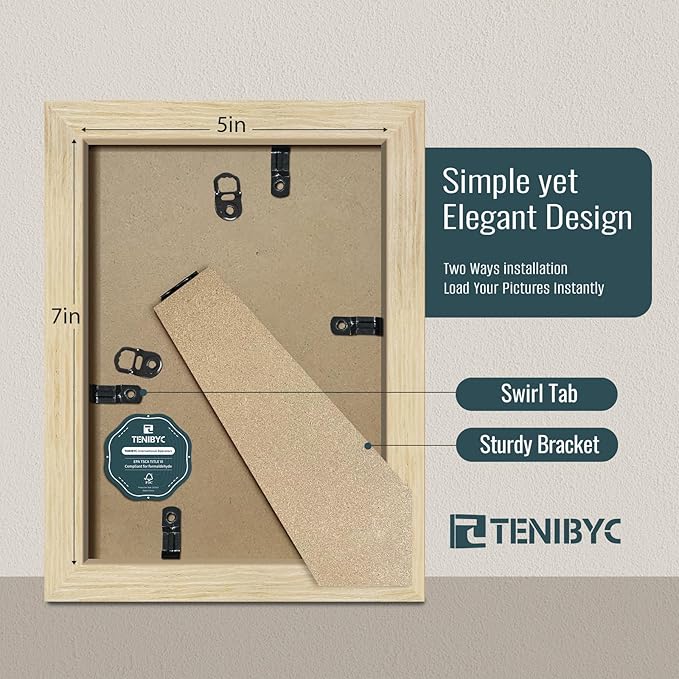 5x7 Picture Frames Set - 3 Pack - Natural Oak Wood - Tempered Glass - for Wall Photos, Family Memories, Posters & Puzzles, Home Decor