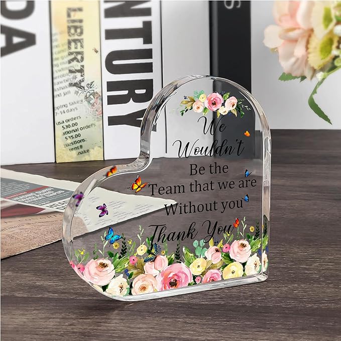 Thank You Gift for Women, Teacher Coworker Appreciation Gifts, Office Leaving Job Farewell Gift for Employees Coworker Leader, Boss Day Desk Accessories Thank You Boss Lady Acrylic Heart Plaque (6X6 Inch)