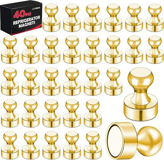 LOVIMAG Fridge Magnets 40Pcs Refrigerator Whiteboard Small Strong Magnet Classroom Kitchen Accessories Decorative Locker Set Decor Must Haves Office Calendar Refrigerador Magnetic Cute Crafts Gold