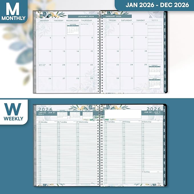 Ensight 2026 Appointment Book and Planner 8.5" x 11" Large Hourly Weekly Daily Schedule Planner with Tabs, 15 Minute Time Slots, Floral Calendar Organizer Jan 2026 – Dec 2026 Appointment Book - Floral
