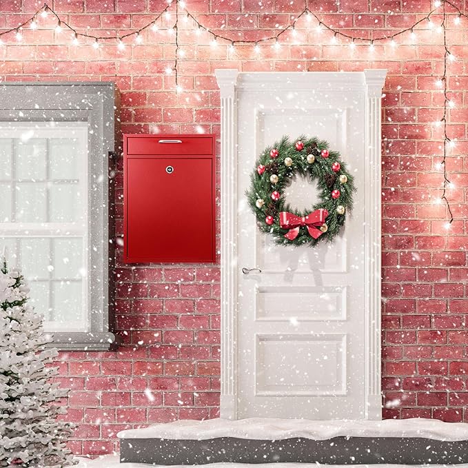 Locking Mailbox with Key for Outdoor 16.2 x 11.2 x 4.7 Inches Large Wall Mount Mail Box with Lock Security Mail Drop Metal Collection Boxes Hanging Secure Postbox(Red)