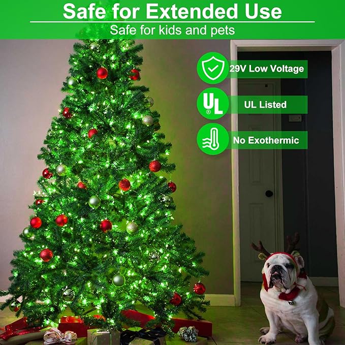 2 Pack Christmas Lights Outdoor, Total 200FT 600LED String Lights for Outside with 8 Modes Waterproof, Green Wire Twinkle Tree Lights Green Wire for Indoor Yard Garden Party Decorations, Green