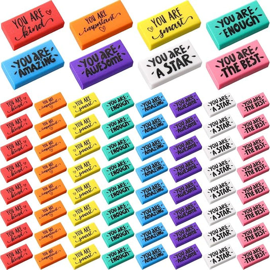 PerKoop 150 Pcs Inspirational Erasers Bulk Back to School Gifts Colorful Motivational Pencil Erasers for Kids First Day of School Favors for Students Teachers Classroom Office Supplies