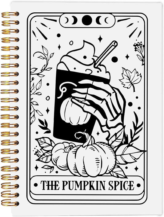 The Pumpkin Spice Tarot Journal Notebook - Coffee Lover Gifts, Tarot Lover Gifts, Gothic Goth Skeleton Notebook, Witchy Journal, Witchy Gifts, Gothic Office Supplies, Spiral Notebook 5.5x8.3