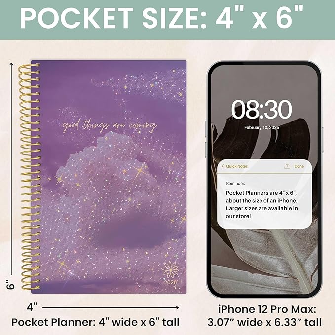 bloom daily planners 2026 Pocket Planner - 4” x 6” - (January 2026 - December 2026) - MINI Weekly/Monthly Agenda Organizer & Calendar Book - Good Things Are Coming