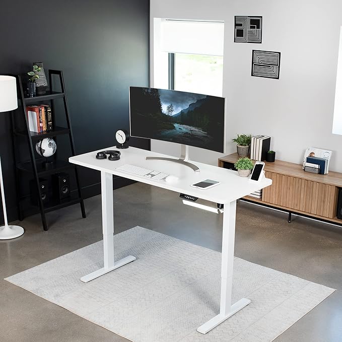 VIVO Electric 60 x 24 in Standing Desk, Memory Height Adjustment, 1B Series, One-Piece White Top, White Frame, DESK-KIT-1W6W
