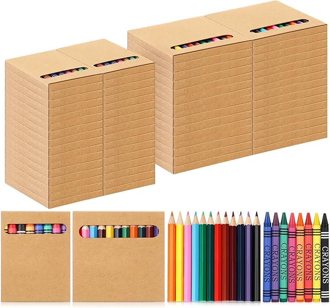60 Sets Bulk Back to School Supplies, Colored Pencils Pre-Sharpened and Crayons Holiday Bundle in Box Mini Pencils Crayons Bulk Classroom Teacher Supplies, Cute Back to School Gifts