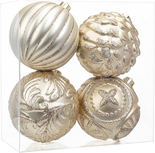 4.7 Inch Large Champagne Gold Christmas Ornaments 4Pcs Christmas Tree Balls Ornaments Shatterproof Christmas Ornaments for Xmas Tree Decor for Holiday Party Wreath Home Decor (Champagne, 120mm)