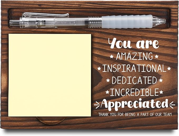 Employee Appreciation Gifts, Thank You Gifts, Inspirational Gifts, Sticky Note Holder, Post-it Note Dispenser for Desk, Wooden Post-it Note & Pen Holder 6.5" x 4.7" - FTA104