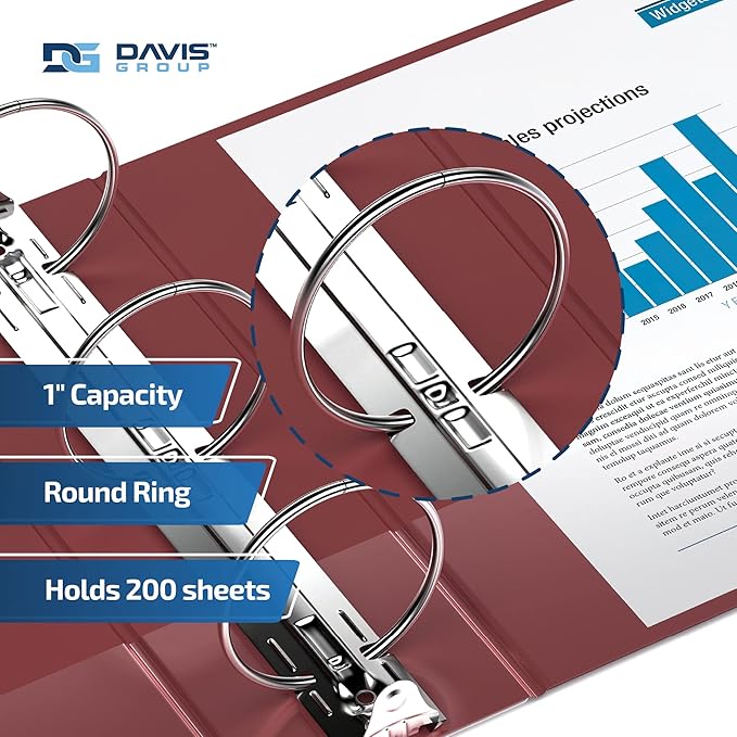 Premium Economy 6-Pack 3-Ring Binders for School or Office, Round-Ring Binders, 1 Inch, Burgundy