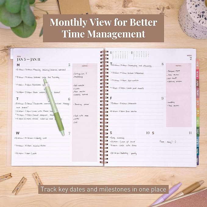 Rileys 2026 Planner, Agenda Planner With Weekly And Monthly View, Daily Agenda Book And Yearly Planners Calendar Book, Spiral Bound With Tabs, Notes, Goals And Holidays (Float, Beige, 8.5 x 11 in)