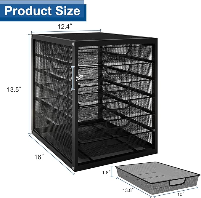 Natwind Mesh Desk Organizer with 6 Tier Sliding Drawers, Paper Sorter, Multi-Functional Home Office Supplies Storage Tray for Letters, Documents, Books, Mail, Files, Arts & Crafts Supplies - Black