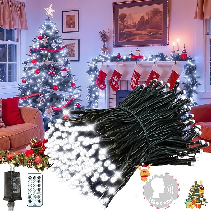 2025 New Voice Control 88ft 240LED Smart Christmas String Lights Outdoor/Indoor | String Lights with Remote, 12Modes, 7Voice Commands & Timers, Christmas Twinkle Light for Xmas Tree Decor (Cool White)
