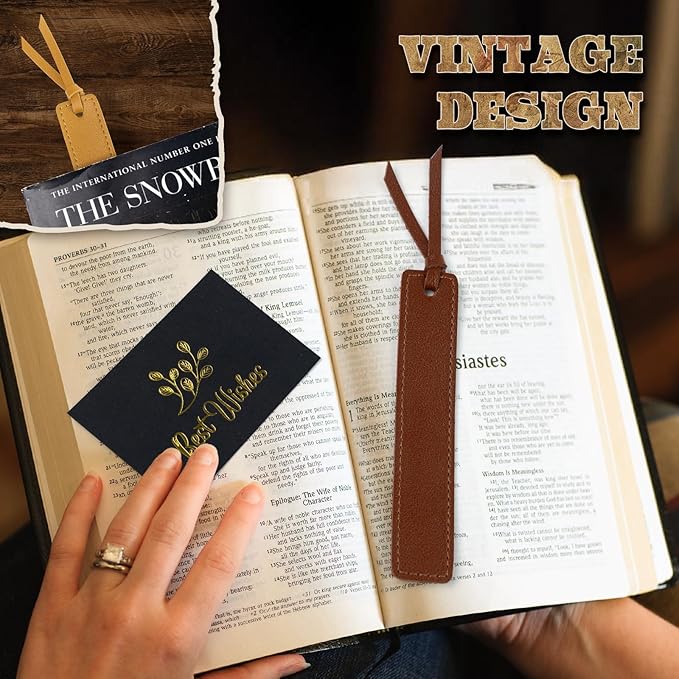 Leather Bookmark, 6 Pcs Classic Style Bookmark for Men, 0.05 Inches Thin Handmade Stitched Book Marks, Page Markers Reading Gifts for Book Lovers and School Students (Light Retro)