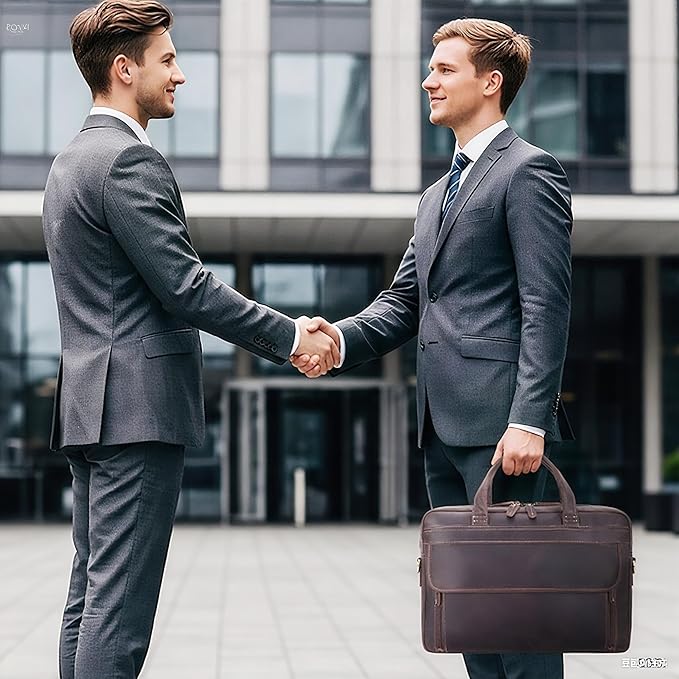 Masa Kawa Leather Briefcase for Men 15.6" - 17" Laptop Computer Case Business Travel Work Messenger Cross Body Shoulder Bag