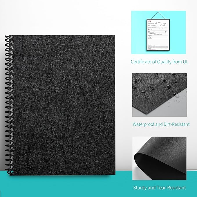 Binditek 50 Pack 12 Mil Leather-Textured Midweight Polycovers, Plastic Binding Presentation Covers, 8-1/2 x 11" Letter Size, Square Corners, Un-Punched, Black