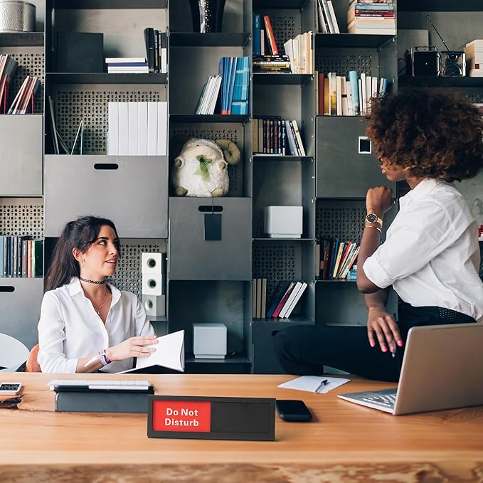 Do Not Disturb Sign for Office, Office Desk Signs with Slider, Acrylic Office Privacy Sign, Slider Desktop Sign, 9.75" x 3", Frosted Black Office Status Sign for Desk