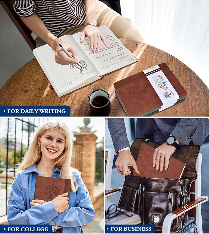 B5 Lined Journal Notebook - 365 Page Large Leather Journals for Writing Women Men，Hardcover Notebook with 100Gsm Thick Pages，Daily Diary for Travel, Work，School，College Ruled (7.6" x 10.3")