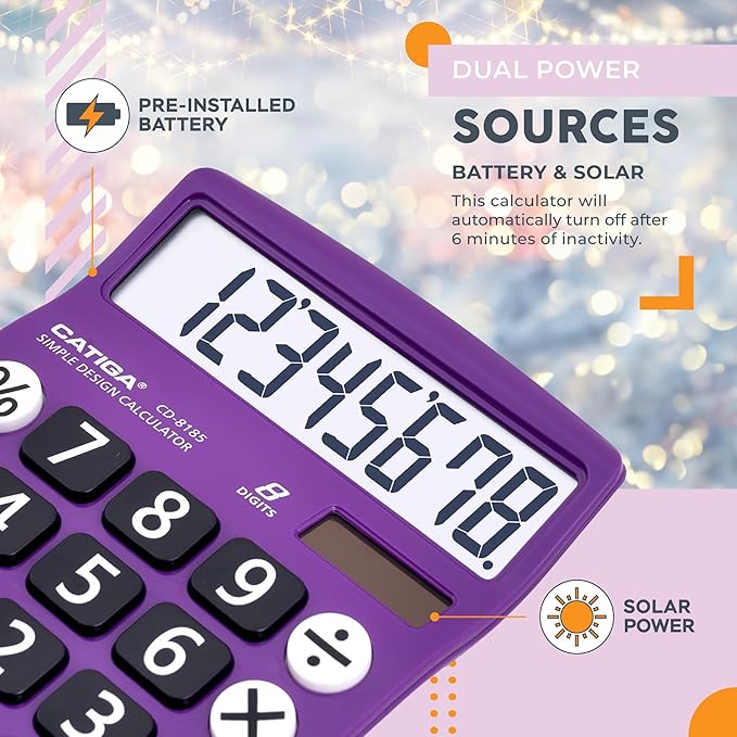 CATIGA Desktop Calculator 8 Digit with Solar Power and Easy to Read LCD Display, Big Buttons, for Home, Office, School, Class and Business, 4 Function Small Basic Calculators for Desk, CD-8185