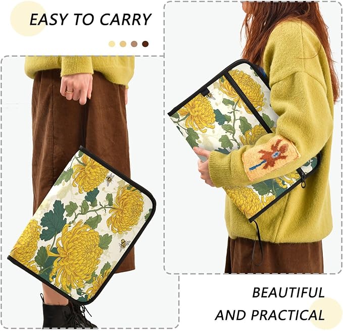 Bees and Fall Chrysanthemums Expanding File Organizer with 13 Pockets Accordion File Folders with Labels,Portable Document Paper Bill Receipt Organizer,Home College School Office Supplies, Lett