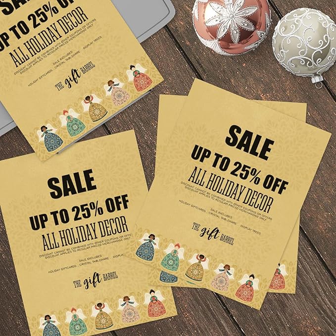 Folk Angel Letterhead / 50 Sheets / 8.5" x 11" Festive Christmas Holiday Illustrated Paper/Decorative Religious Winter Stationery Letterhead