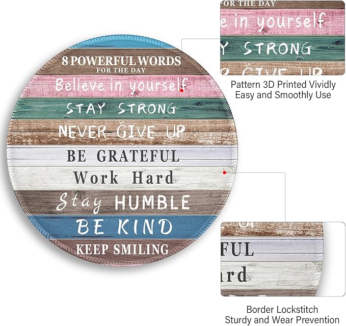 Inspirational Quote Work Mouse Pad, Positive Desk Small Round Mouse Pads, Mini Travel Mousepad for Wireless Computer Laptop, Office Desk Accessories, 8.6 x 8.6 inch