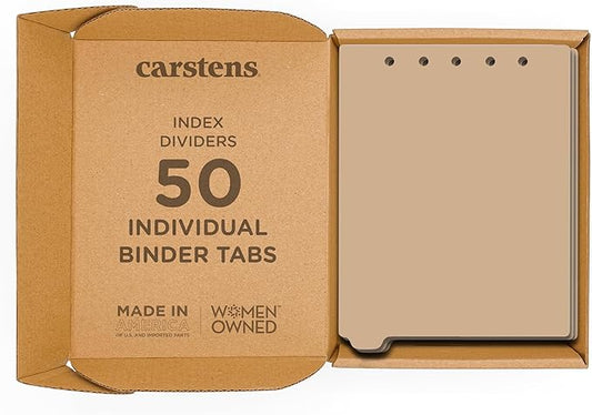 Carstens - Heavy Duty Plastic Ring Binder Dividers, Bottom Tab, 1/9 Cut, Tab 1 Position, US Letter, Beige, Case of 50, (2619-10CS) - Ideal Medical Chart Dividers or Index Tabs for 3 Ring Binders