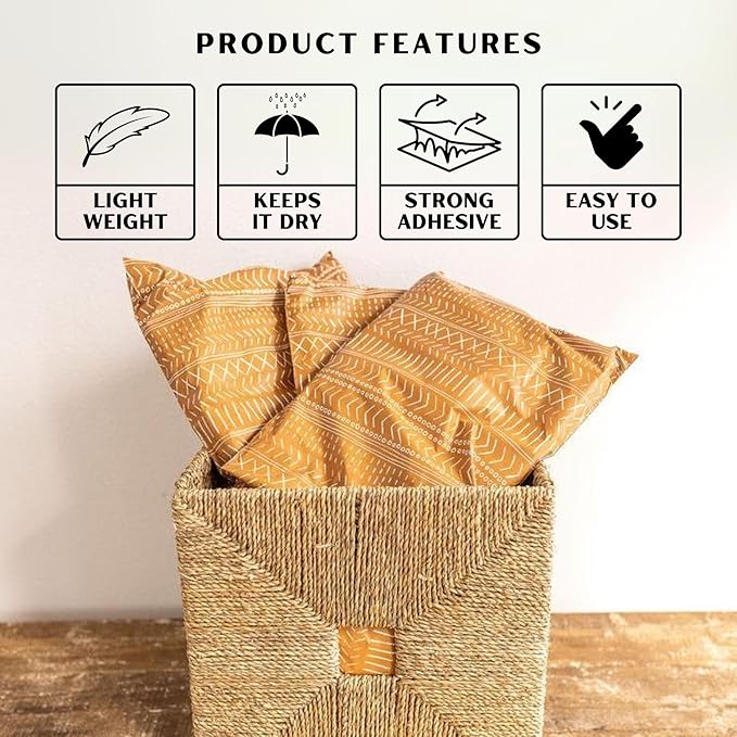 Mini Wander Poly Mailers 6x9 Inch 100 Pack Small Shipping Bags Strong Thick Mailing Envelopes | Self Sealing Adhesive | Waterproof & Tear Resistant | Small Business Packaging for Clothing - Boho Brown