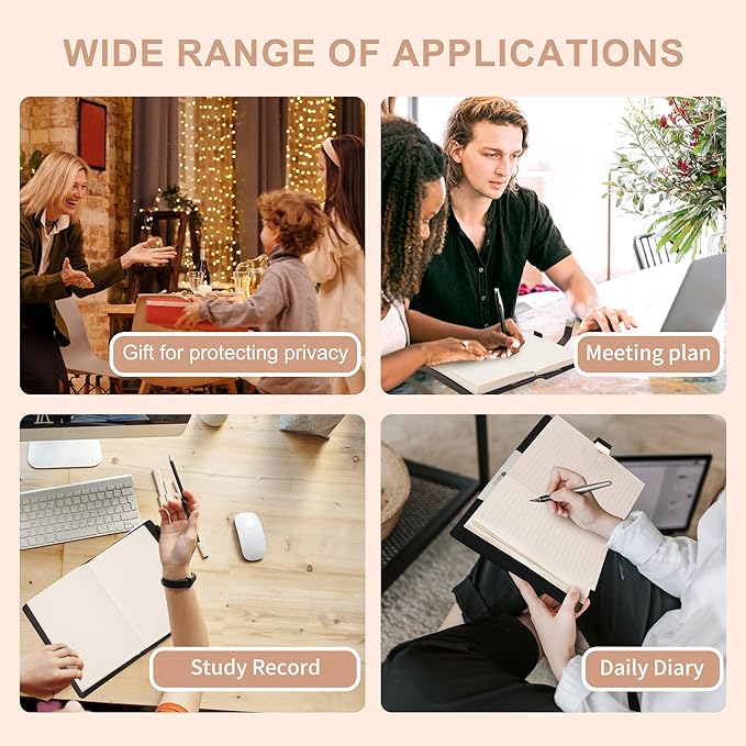 CAGIE Journal with Lock for Women Refillable Lock Journal for Men with 224 Pages Glitter Black Diary with Lock for Girls, Adults, 5.3 x 7.9 Inches