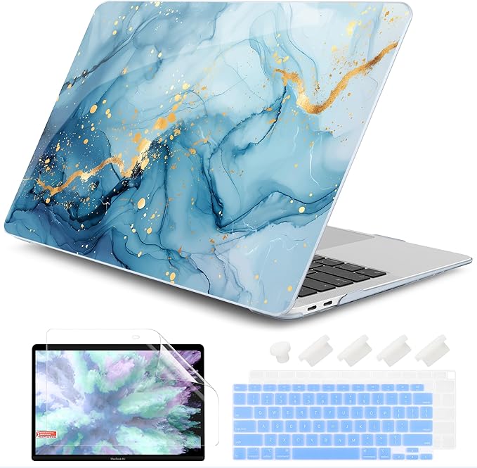 DONGKE for MacBook Air 13 Inch Case 2021-2018, Compatible with A2337 M1 A2179 A1932 Support Retina Display & Touch ID, Hard Shell Plastic Cover with Keyboard Skin - Blue Marble