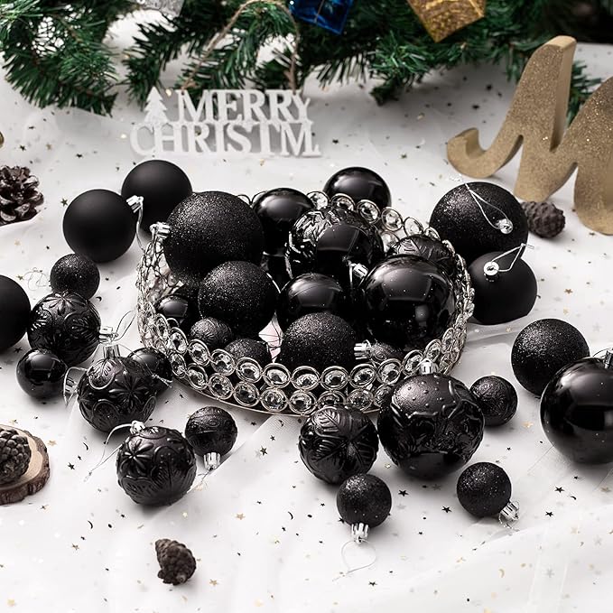 Christmas Ornaments for Xmas Trees,Black Shatterproof Christmas Ball Ornaments