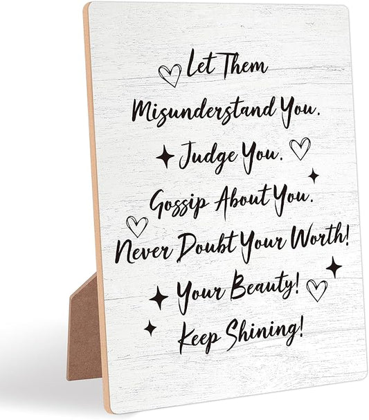 Desk Signs for Office, Mental Health Decorations, Inspirational Desk Decor, Home Decor Living Room, Coworker Gifts, Encouragement Gifts for Women Men Friend, Christian Gifts, Wooden Sign with Stand,4