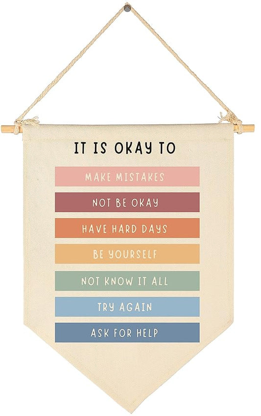 Classroom Quotes Decor-Classroom Educational Wall Art-Be Yourself-Flag Decor Gift for Kids,Boys,Girls - Banner Wall Sign Gifts for Teaching Room,Playroom,Bedroom,Front Door-It's Okay to Not be Okay