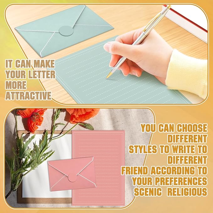 TaoBary 160 Packs Stationery Paper Set (50 Double Sided Stationery Writing Papers 50 Matching Envelopes) 60 Round Dot Sticker, 10 Design (5.5 x 8.25 Inch,Boho Color)