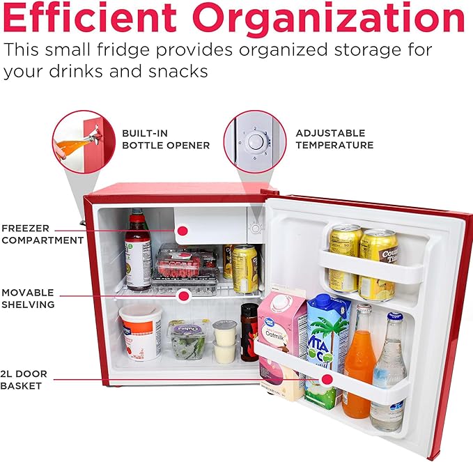 Frigidaire EFR176-RED 1.6 cu. ft. Retro Bar Fridge with Side Bottle Opener, Red