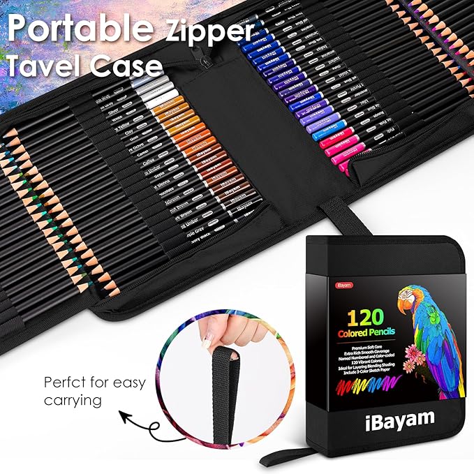 iBayam 123-Pack Colored Pencils Set with 3-Color Sketch Book, Coloring Pencils for Kids, Art Supplies Sketching Kits, Professional Artist Drawing Pencils for Artists, Adult