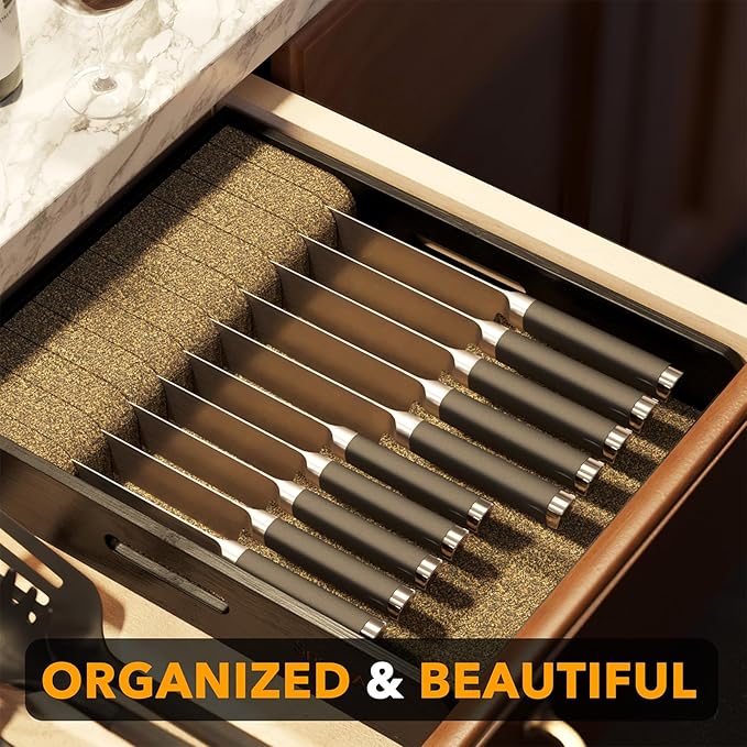 SpaceAid Large Knife Drawer Organizer Bamboo Insert Dock, Kitchen Steak Knives Holder Organizers Block for Drawer in Storage Organization (Large, Black)
