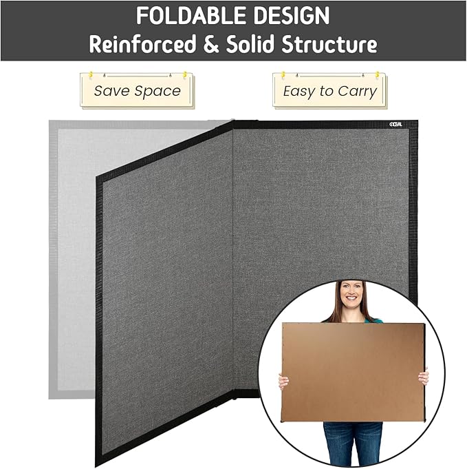 Gideal Large Bulletin Board 36 x 48, Cork Boards for Walls, Black Wood Framed Corkboards with Grey Fabric, Foldable Cork Board for Office, Home & School, Wall Mounted Notice Pin Display Board