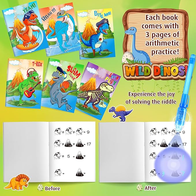 Invisible Ink Pens with UV light for Kids, Spy Pen Dinosaur Party Favors for Kids 8-12, 24Pack Invisible Ink Pen and Notebook, Magic Marker for Secret Message Birthday Party Favors for Kid 4-8