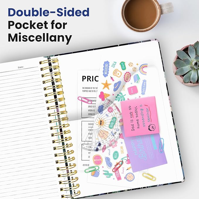 Hardcover Spiral Journal Notebooks for Work With Removable Dividers & Tabs, 8.5"x11" 5 Subject Notebook for Note Taking & Organizer, A4 College Ruled Lined Journal for Women & Writing, Celestial Garden, 280 Pages