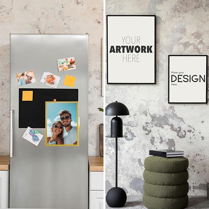 uxcell 2 Pcs Magnetic Sign Holder, 11.7" x 16.5" Self-Adhesive Magnetic Wall Signs Holder Magnetic Picture Frame Document Holder for Home Office Wall Window Displays, Gold