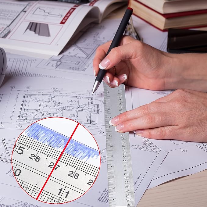 Metal Ruler 18 Inch: [1 Pieces 18 Inch] Non-Slip Cork Backing Rulers with Inch and Centimeters Prevent Ink Leakage:for School Office Drawing Engineering