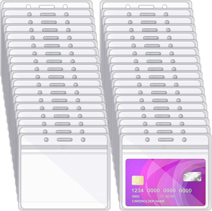 Zonon 150 Pcs Name Badge Holders Clear Plastic ID Card Name Tag Holders Badge Sleeves Horizontal Waterproof Transparent PVC Sleeve Cover Pouch for Office School Travel(4.53 x 3.94 Inch)