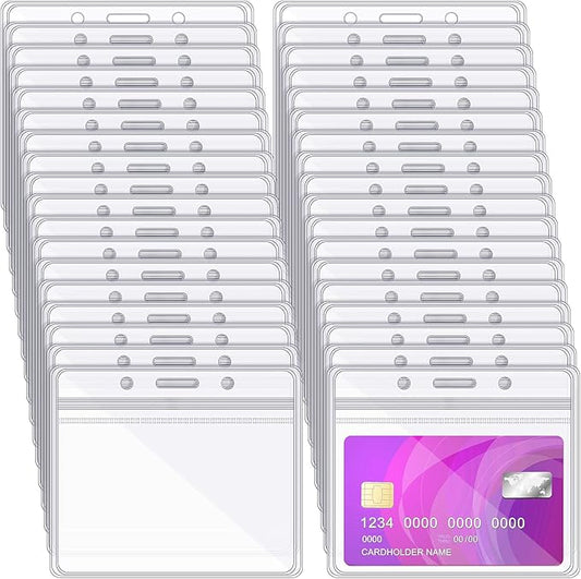 Zonon 150 Pcs Name Badge Holders Clear Plastic ID Card Name Tag Holders Badge Sleeves Horizontal Waterproof Transparent PVC Sleeve Cover Pouch for Office School Travel(4.53 x 3.94 Inch)