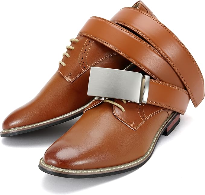 CHAOREN Mens Belt - Mens Ratchet Belt Leather 1 3/8" for Dress Pant - Micro Adjustable Belt Fit Everywhere