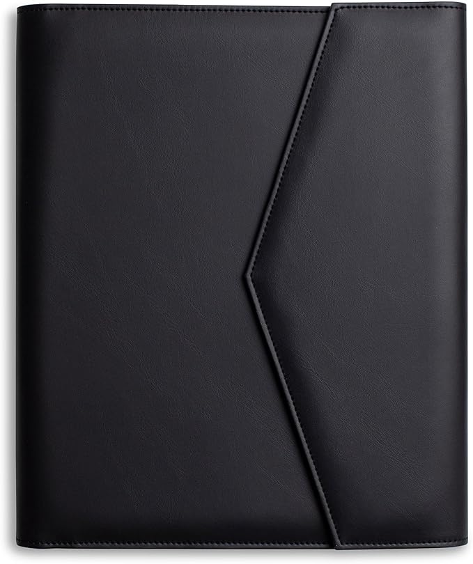 FOREVERMORE PORTFOLIOS Padfolio Binder Organizer for Women | Faux Leather Portfolio Folder for Resume, Documents, Notebook, Tablet and Business Cards | Notepad Included - Black
