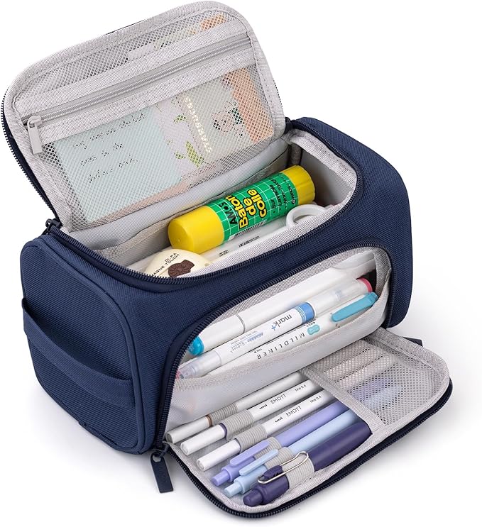 HVOMO Big Capacity Pencil Case High Large Storage Pouch Marker Pen Case Travel Simple Stationery Bag School College Office Organizer for Teens Girls Adults Student（Blue）